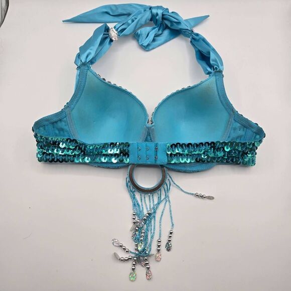 Belly Fancy Bra Blue Sequins Tassle Rhinestone Size 34 - Picture 7 of 8